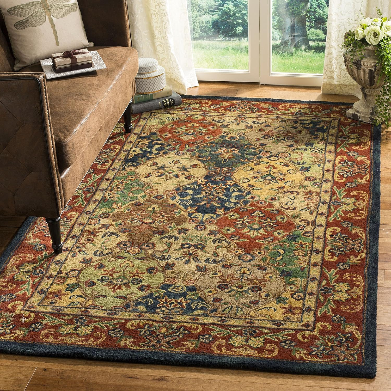 Handmade Oriental Wool Accent Rug 3′ X 5′ – Beige & Burgundy for High Traffic Ar