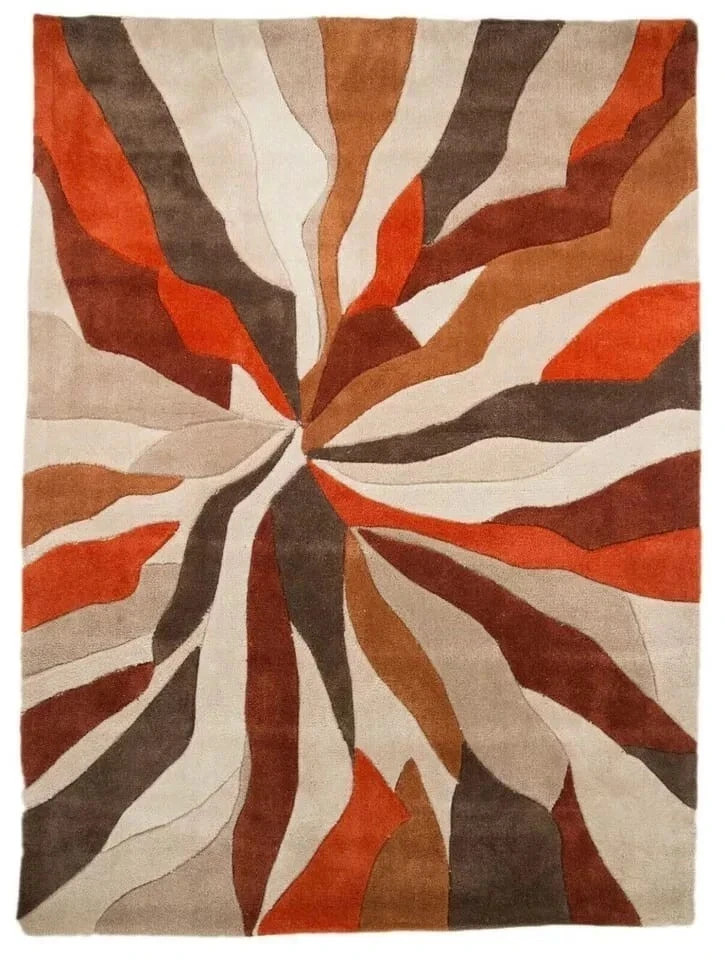 Hand Tufted Modern Abstract Swirl Wool Area Rug 9×12 Brown Rust Beige Carpet