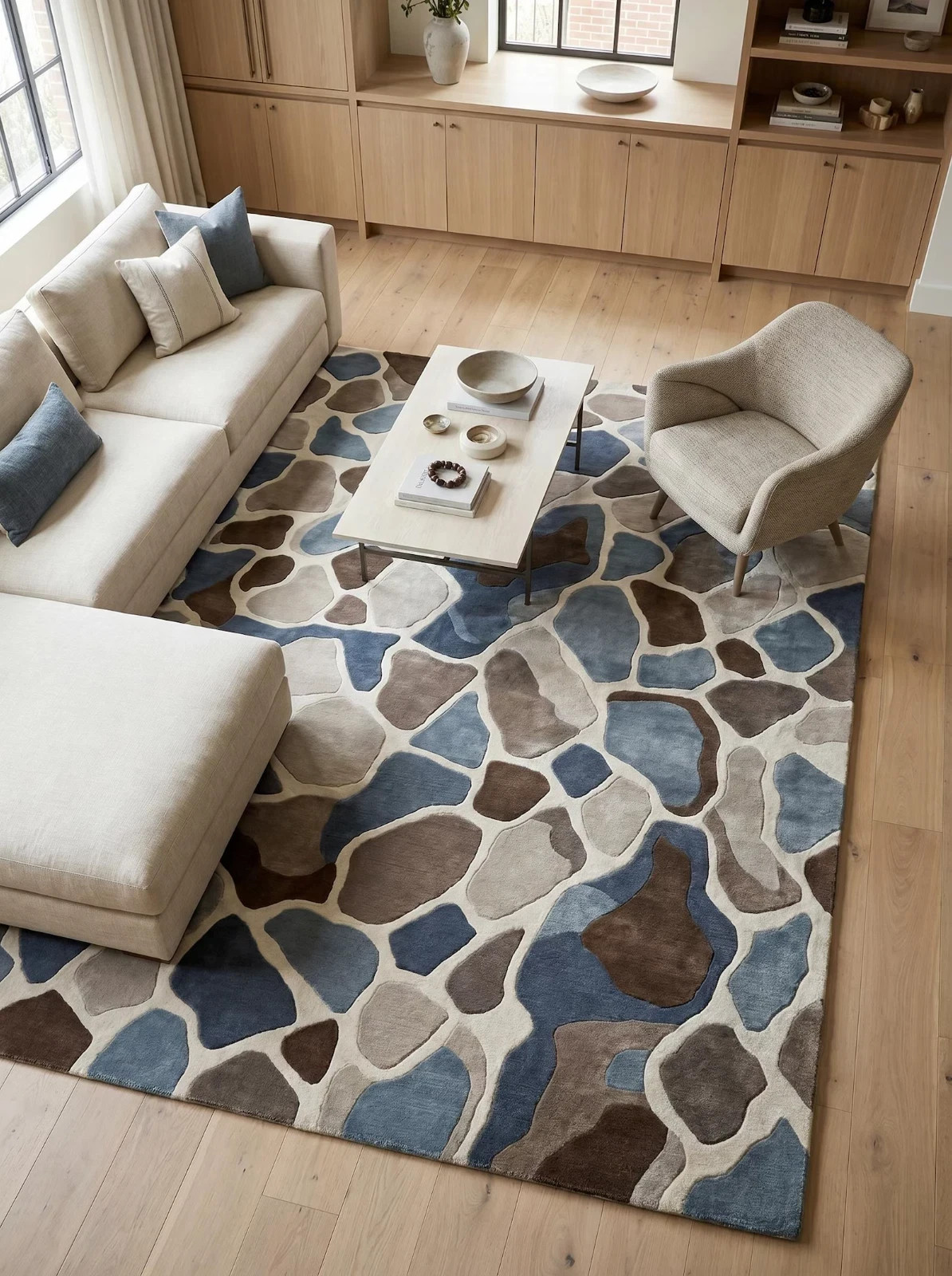 Hand Tufted Border Wool Area Rug Minimalist Modern Living Room Carpet