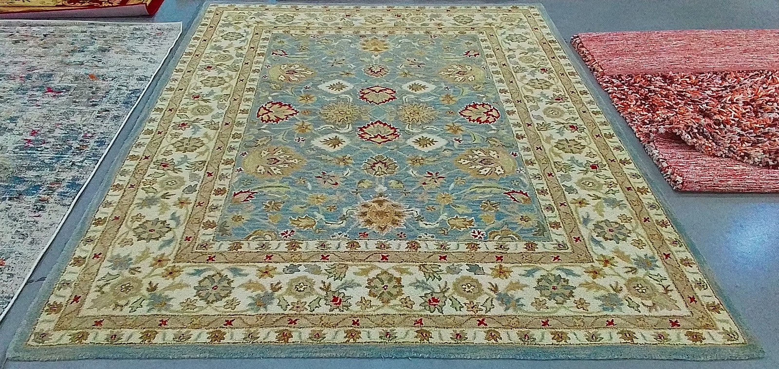 GREY BLUE / BEIGE 7′-6″ x 9′-6″ Back Stain Rug Reduced Price 1172790580 AT822A-8
