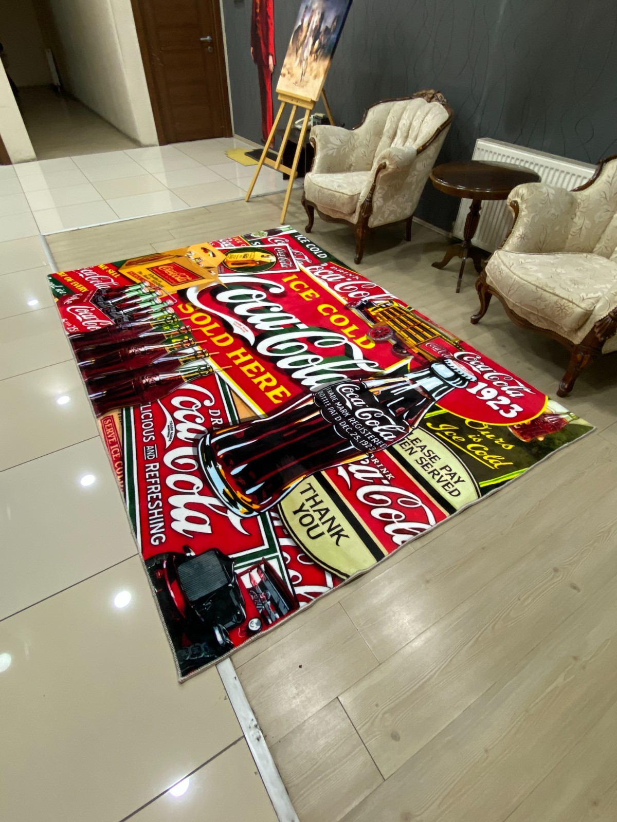 Coke rug, coke themed rug, coke poster rug, coke decor rug
