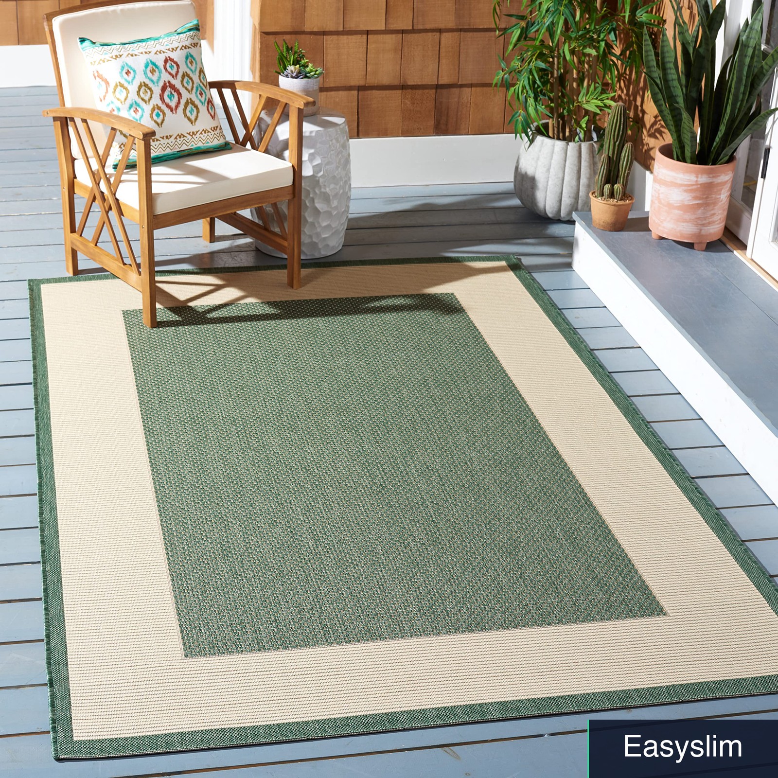 Area Rug Courtyard 2.7 x 5 Feet Dark Green Beige Indoor Outdoor