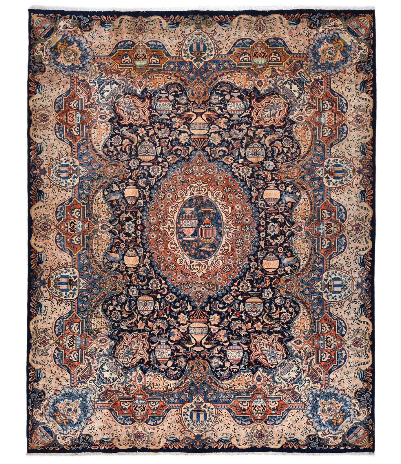 Handmade Signed Vintage Oriental Rug Pictorial Style Living Room Carpet 10X13 ft
