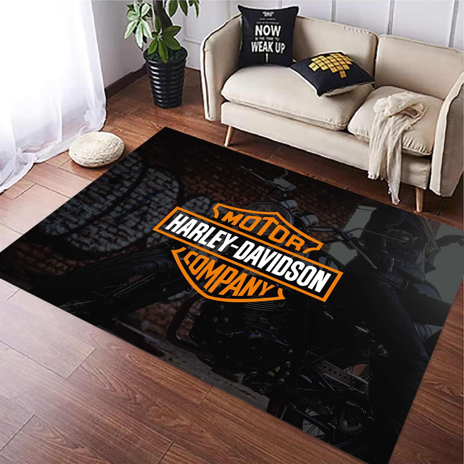 harley rug, biker rug, biker gift, motorcycle area rug