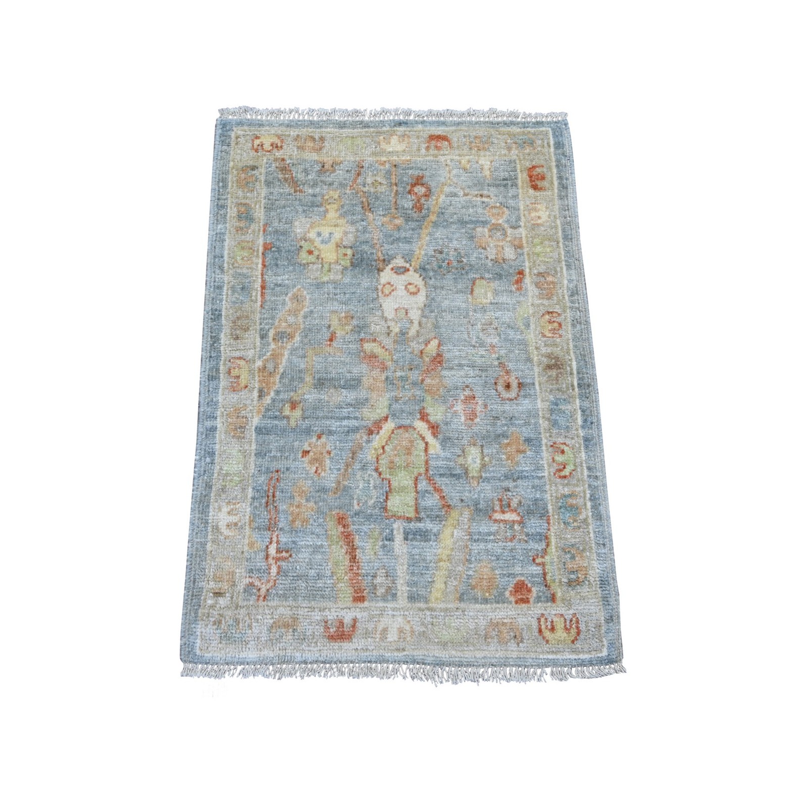 2’x3′ Light Blue Wool Afghan Angora Oushak Hand Knotted Mat Oriental Rug 21697