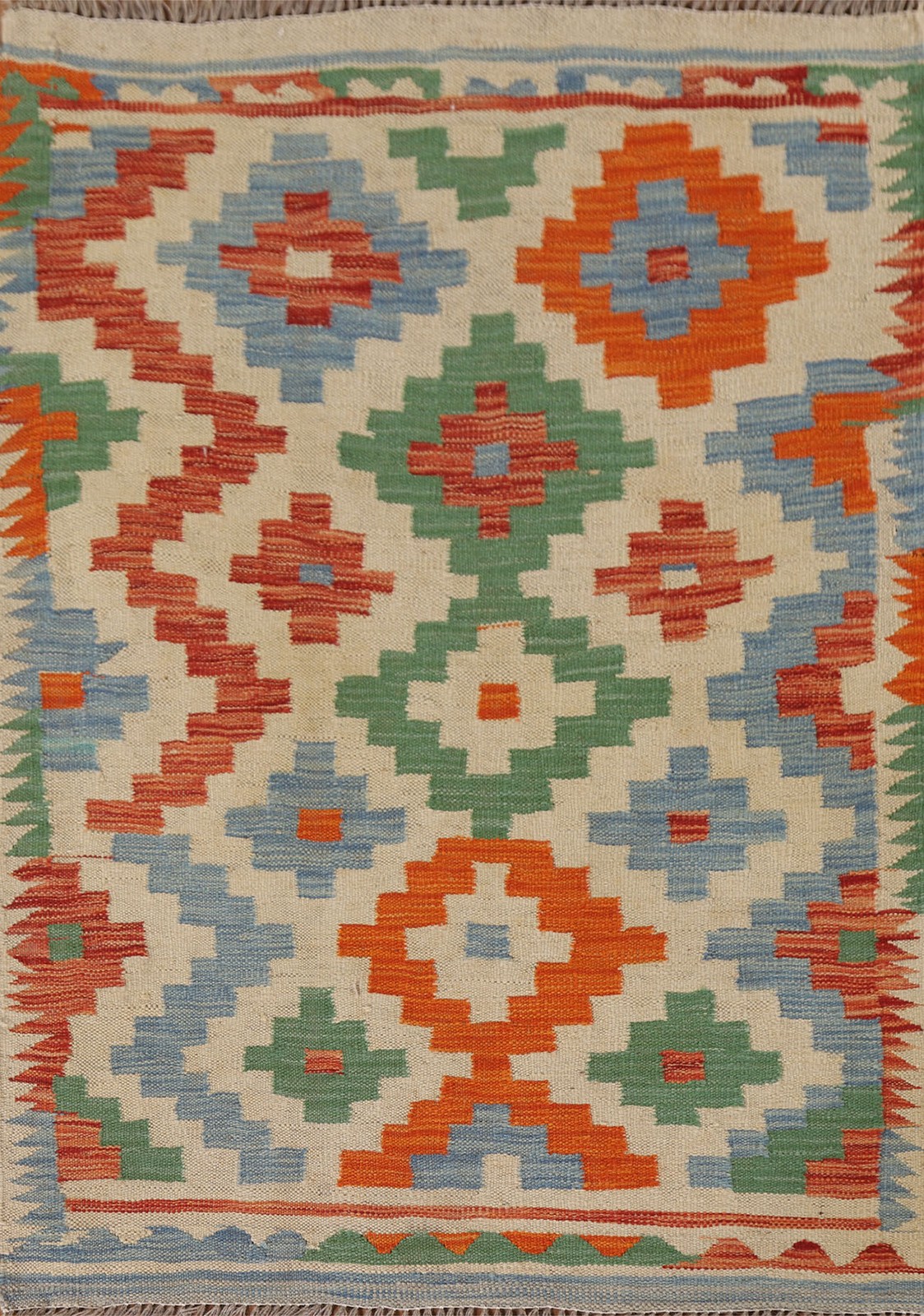 Geometric Kilim Oriental Accent Rug 3×4 Ivory Flat-weave Wool Reversible Carpet