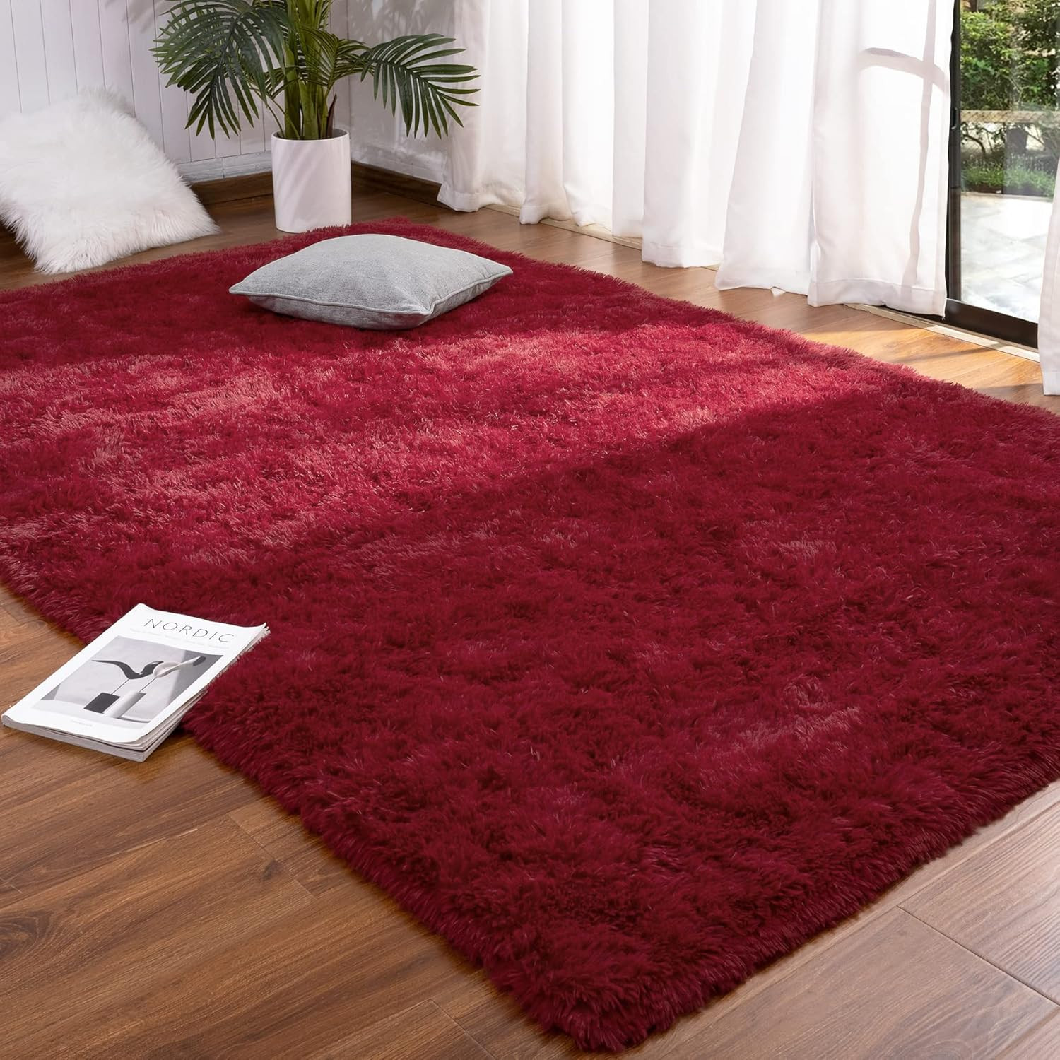 Wine Red Rug 4X6 Rugs for Bedroom Fluffy Christmas Area Rug Soft Living Room Sha