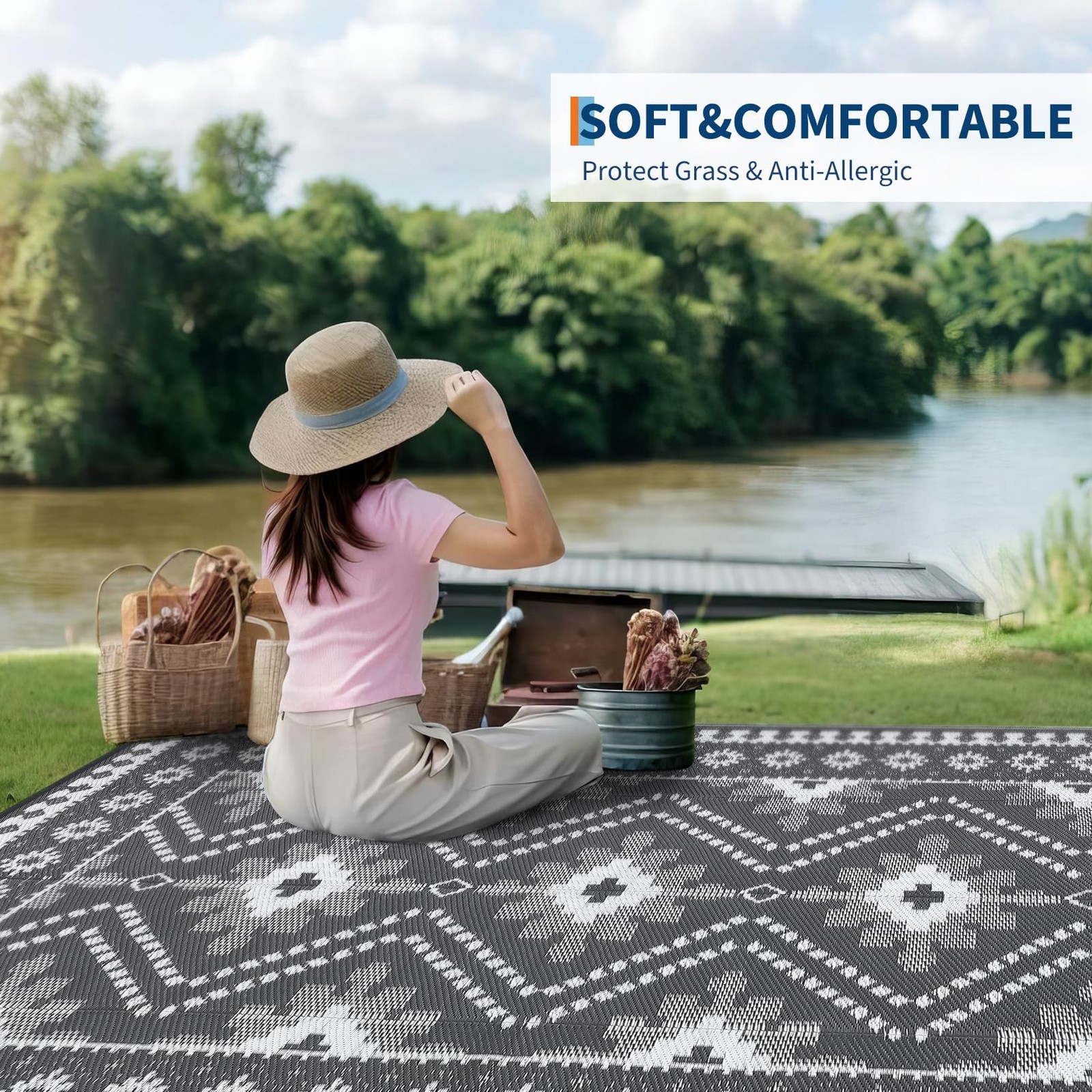 8×10/ 9×12/ 9×18 FT Waterproof Outdoor Plastic Straw Mat Reversible Patio Carpet