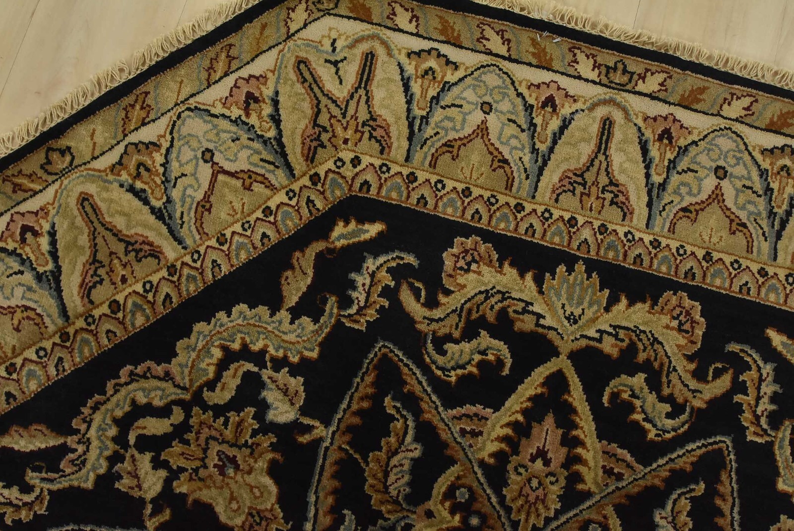 Agra Rug 6’1” x 6’4” Octagon Black Wool Traditional Hand-Knotted Oriental Carpet
