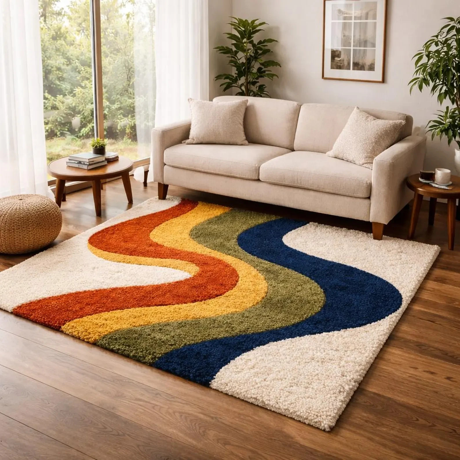 Hand Tufted 70s Retro Shag Rug | Wavy Abstract Boho Area Rug NZ Wool 8×10