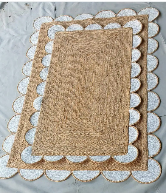 Scallop Rug Natural Jute Handmade rustic look carpet home decor Entire Area Rug