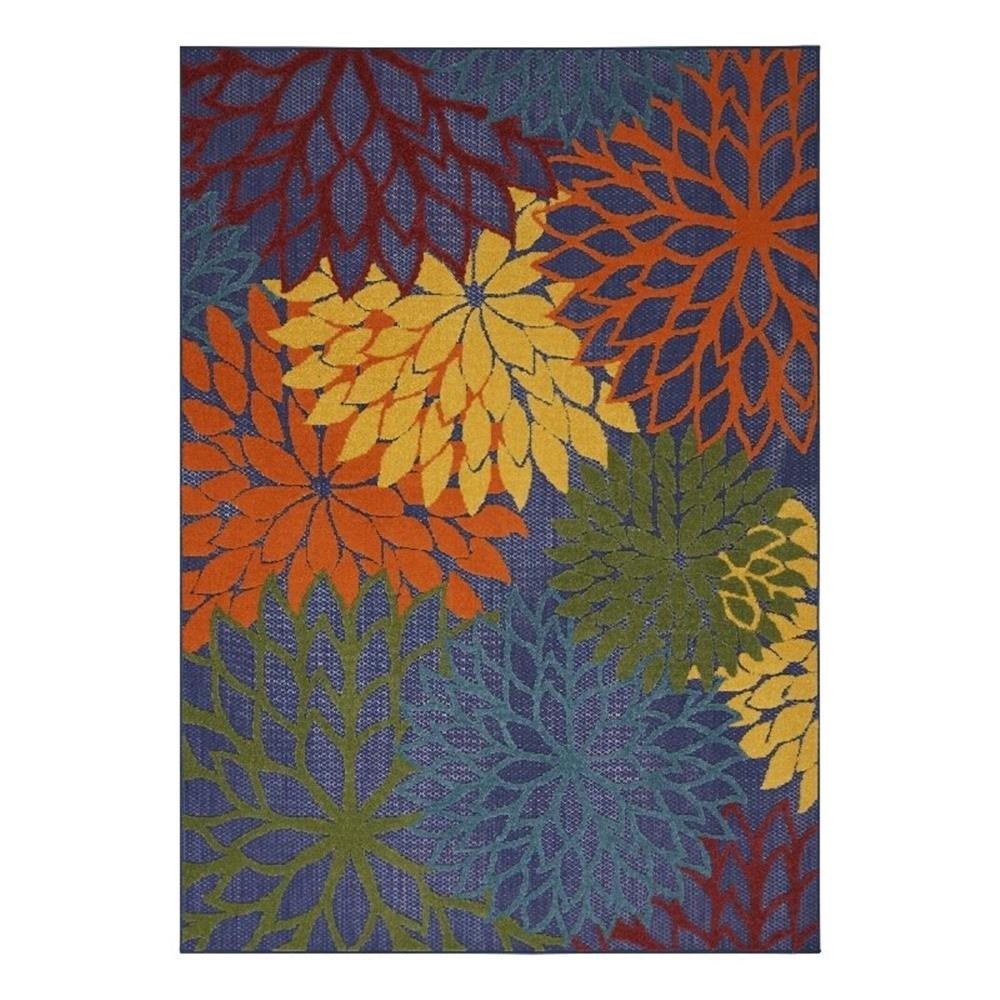 Pemberly Row Washable 42×66″ Outdoor Polypropylene Fabric Rug – Blue/Multi-Color