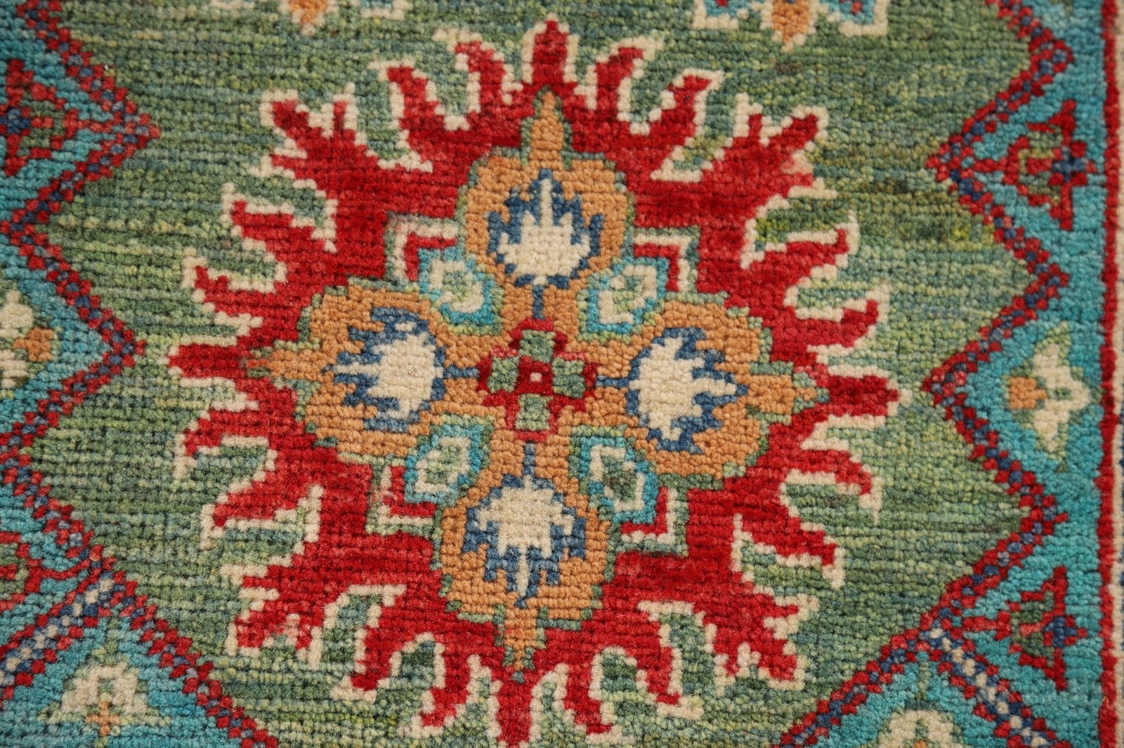 Traditional Kazak Accent Rug 3×4 Ft Hand-Knotted Geometric Oriental Wool Carpet