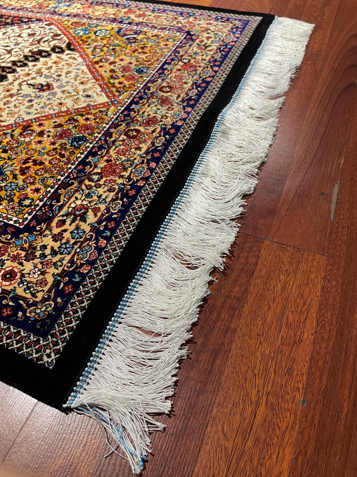 3×4 ft Floral Black Silk Prayer Rug Muslim Gift Rug Janamaz Prayer Mat