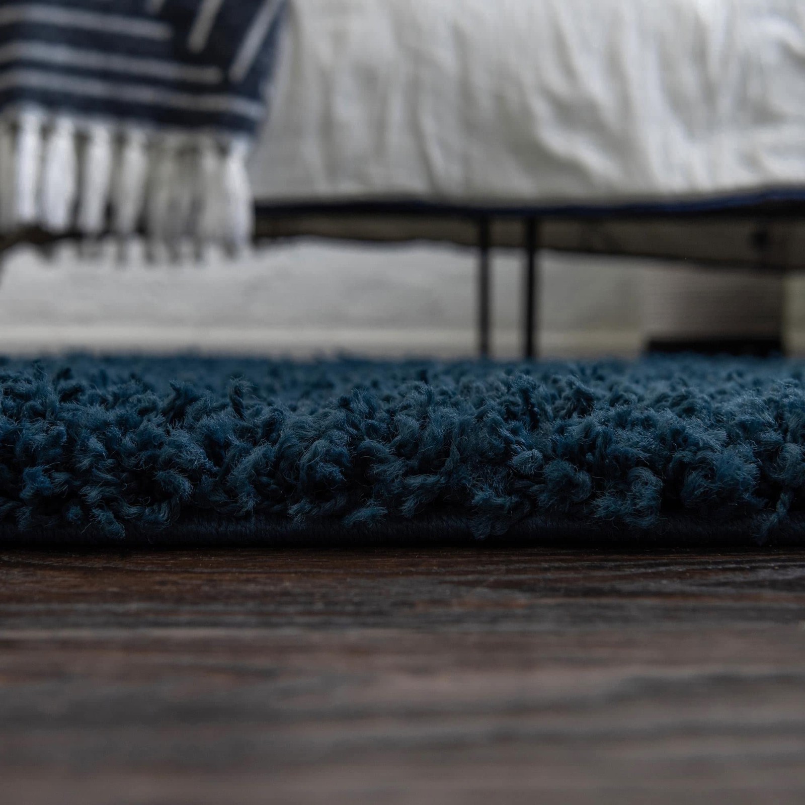 Solid Shag Area Rug 4′ Octagon Sapphire Blue Navy Blue Soft Plush Carpet