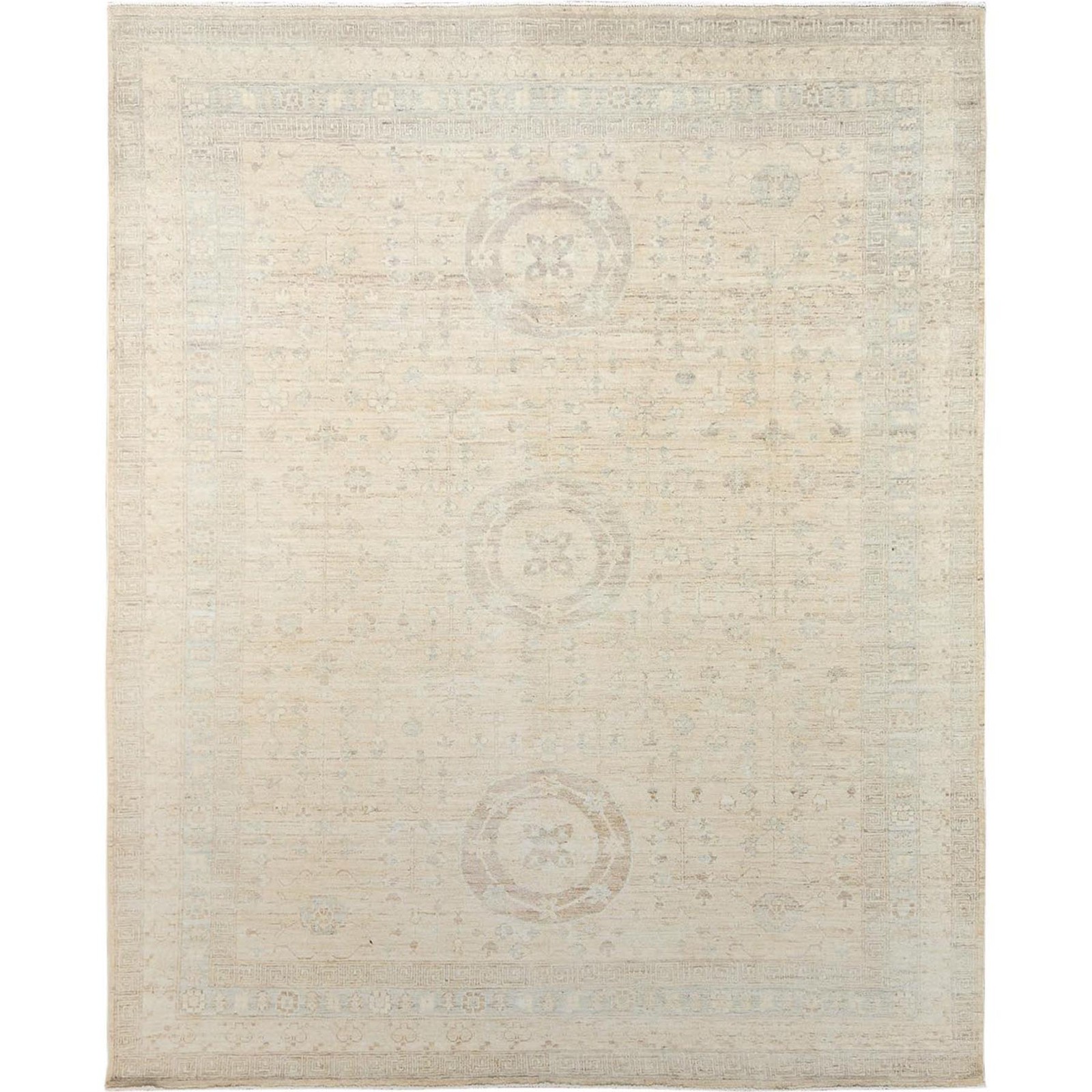 7’10″x9’6″ Beige Samarkand Design Wool White Wash Peshawar Hand Knotted Rug 1499