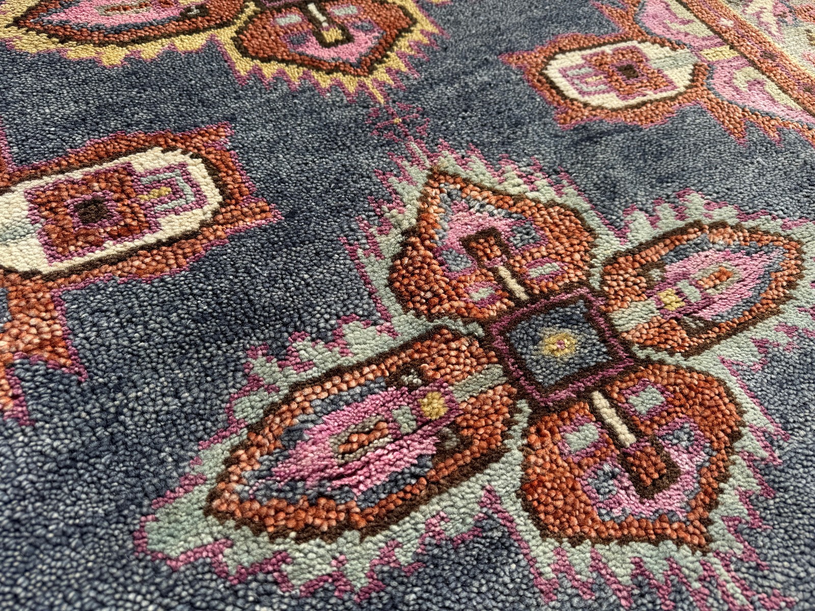 4×6 PINK BLUE HANDMADE WOOL RUG handwoven geometric soft new oushak heriz carpet