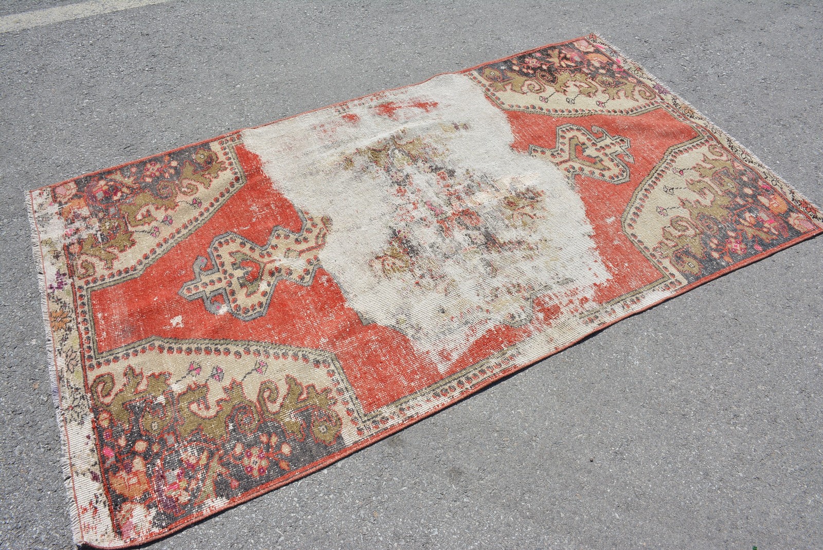 3,6×6,8 ft Area Turkish Vintage Rug, Red Oriental Wool Rug