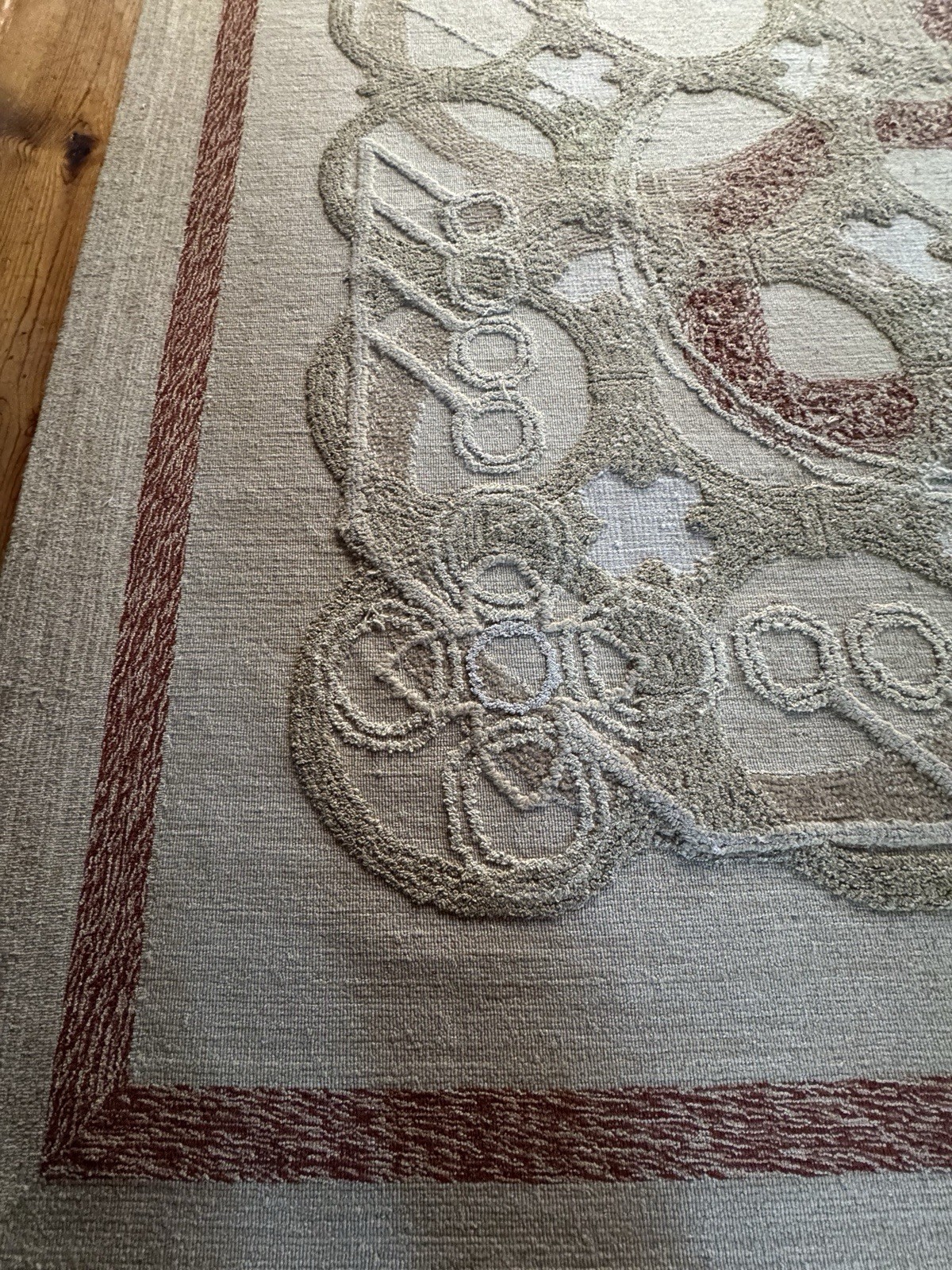 V’Soske 12′ x 12′ Custom Woven Wool & Silk Tufted Square Rug, Beige/Cream/Red