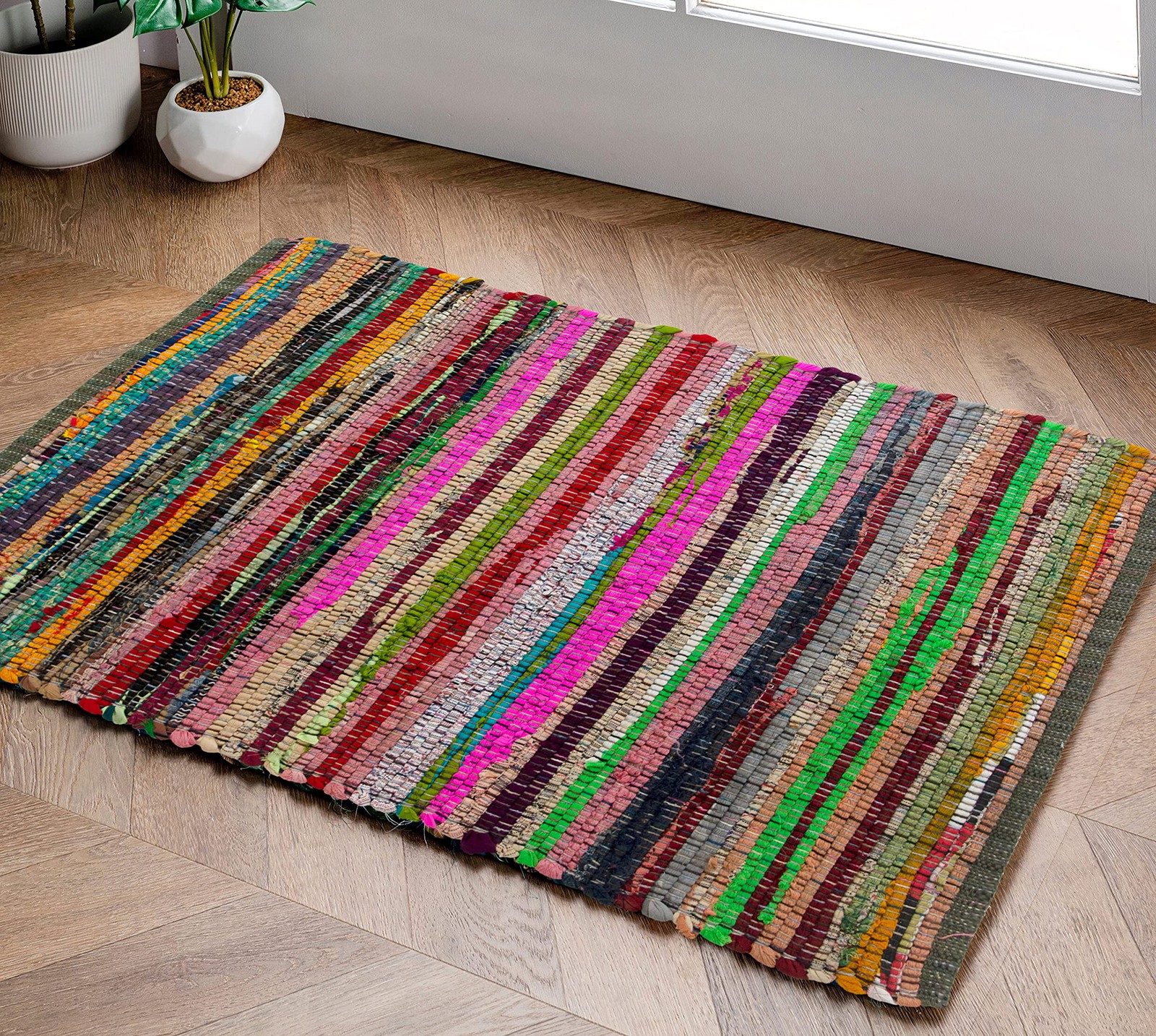 – Eco Friendly 100% Recycled Cotton Colorful Chindi Area Rug, Multi (24×36 In…