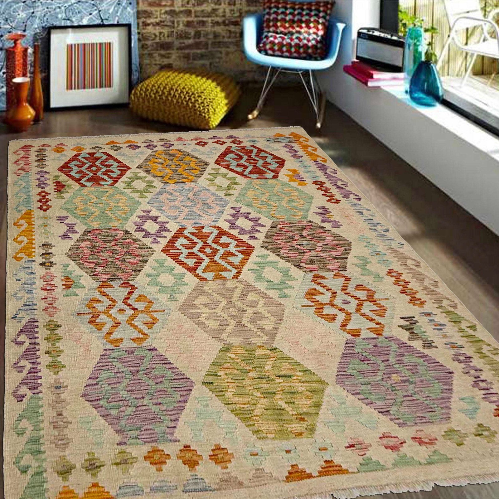 Turkish Kilim Handmade Traditional Rug 4’10×6’Ft Oriental Wool Afghan Rug R38288