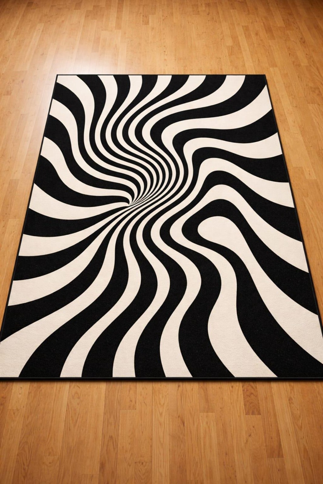 Hand Tufted Modern Swirl Black White Abstract Flow Pattern Carpet Contemporary