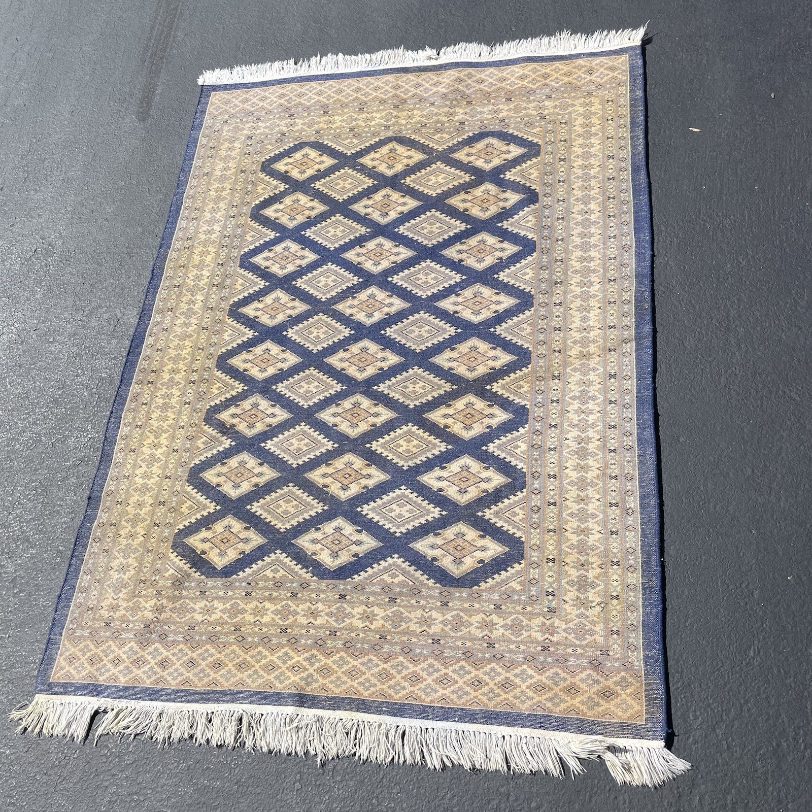 Vintage Bokhara Jaldar Area Rug 4’ x 6’ FT Hand-Knotted Geometric Silk / Wool