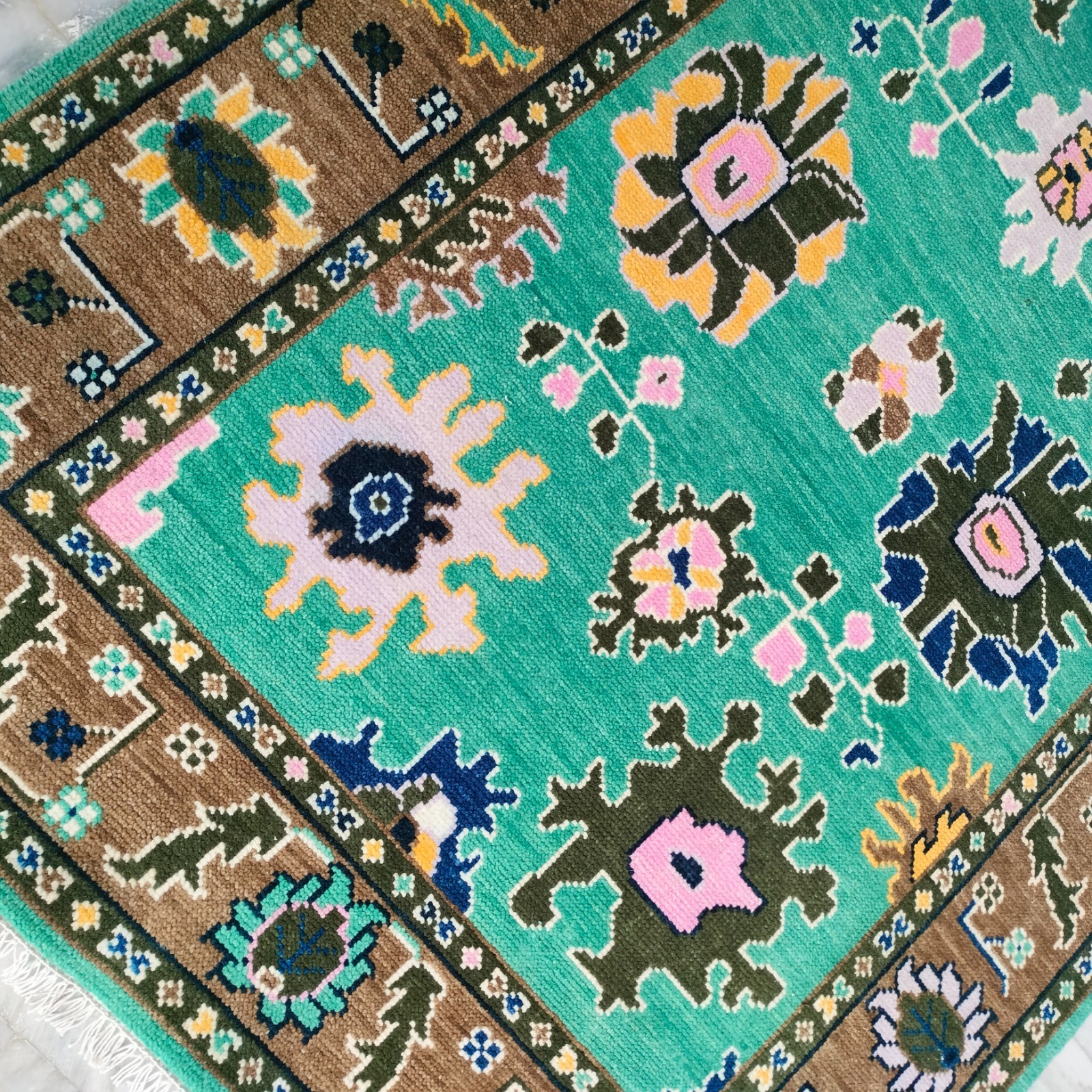 Sage Green Rug Indo Oushak Rug Turkish Hand-knotted wool Rug Home Decor area Rug
