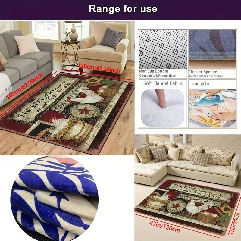 Christmas Santa Claus Snowman Carpet Large Area Rug living room Non-slip Mat