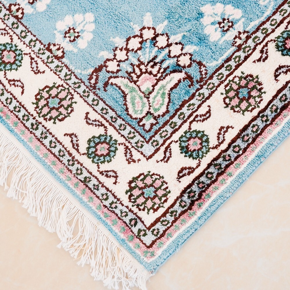 2x3ft Handmade Silk Carpet Small Blue Handcraft Bedroom Area Rug LZL316C