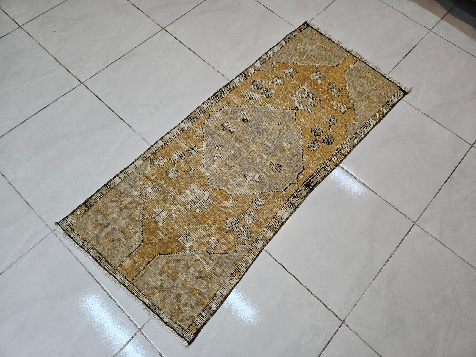 Vintage Turkish Wool Rug, Orange Accent, Small Area Rug (1.9 x 4.5 ft)