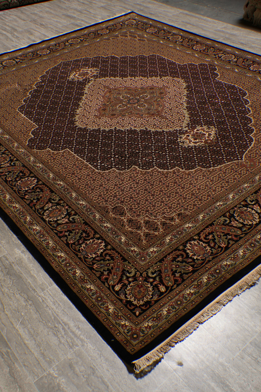 8.3 x 9.8 beautiful Quality Wool and Silk Area Rug Tabriiz Mahii Black #F-4479