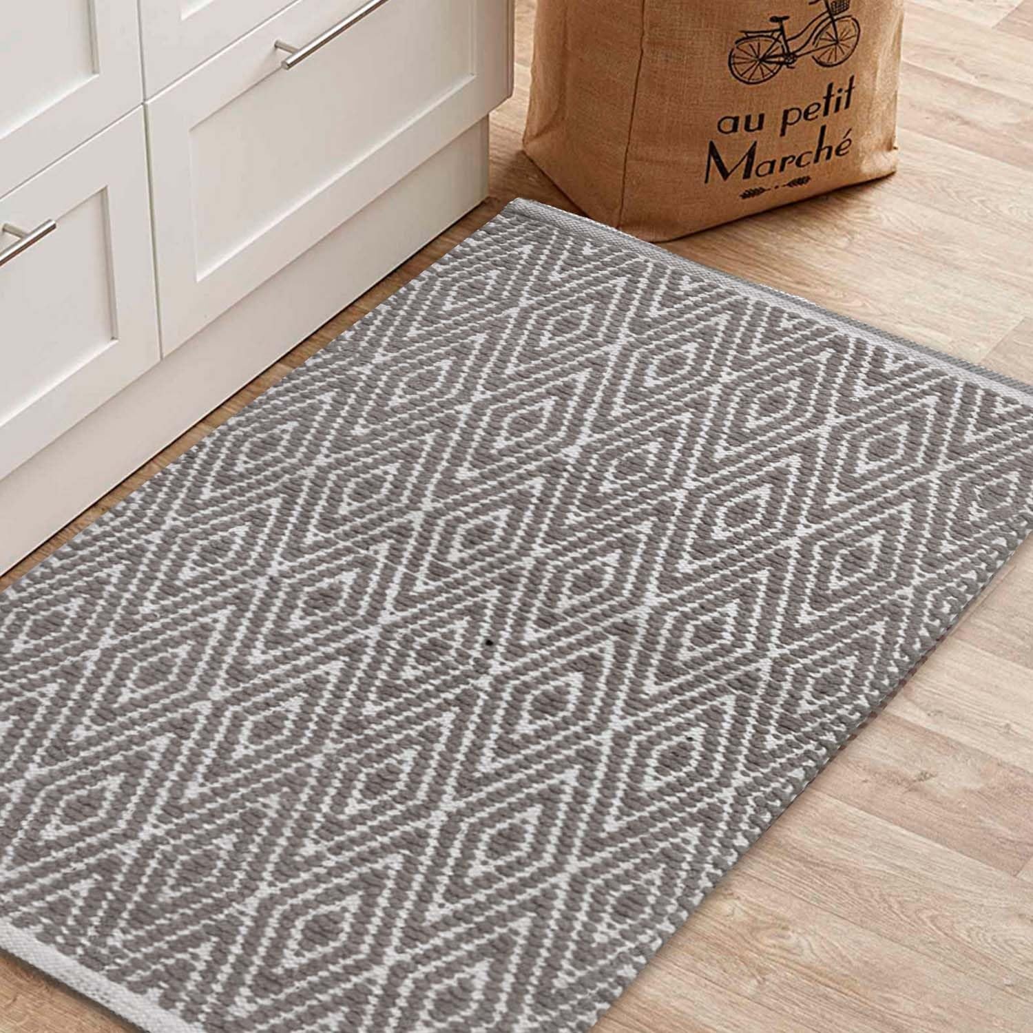100% Cotton Diamond Rug Fully Reversible – Mat Size 21”x34”, Machine Washab…