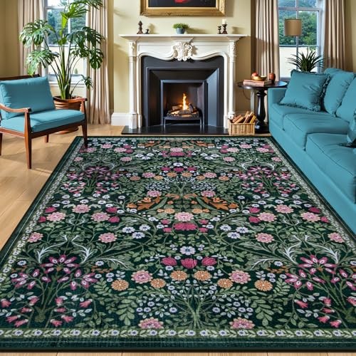 8×10 Area Rugs for Living Room: Floral Washable Rug Vintage Large Soft Boho