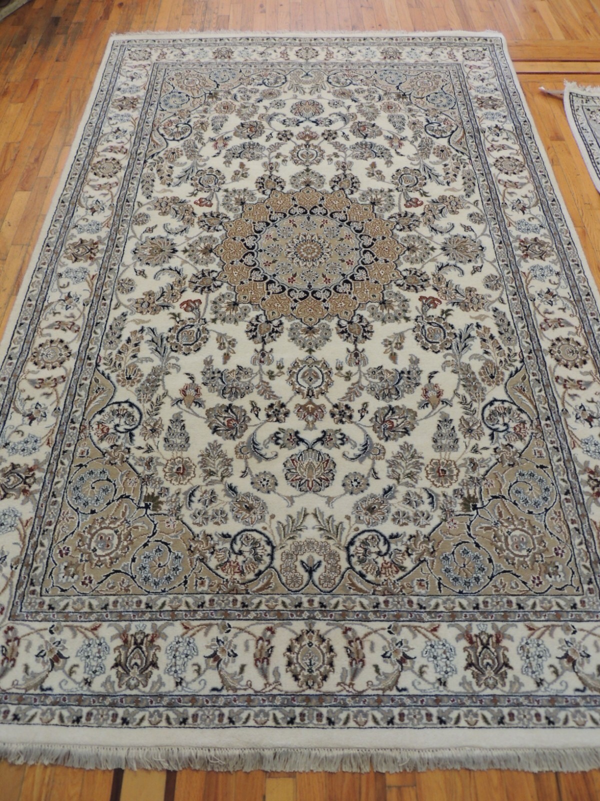 6×9 NAIN Oriental Rug Blue wool hand-knotted Medallion Blue White Gray Beige