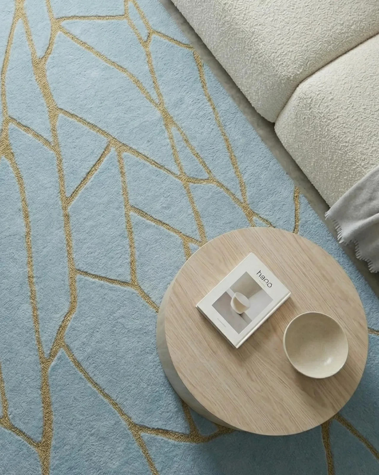 Modern Soft Blue Gold Hand Tufted Rug, Handmade Textured Wool Rug, Carpets