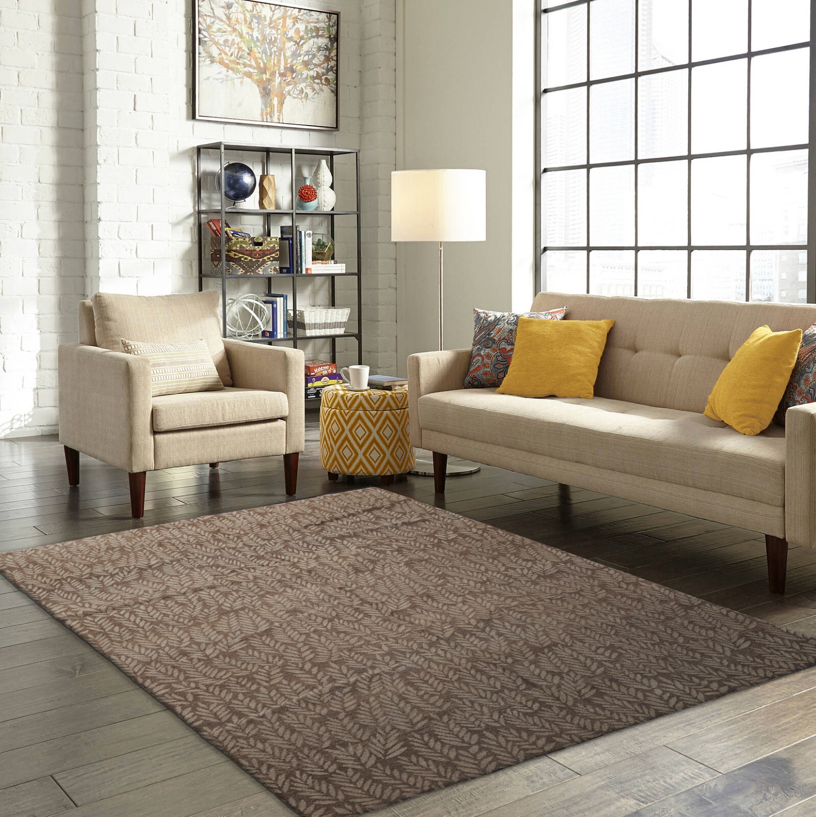 Lapchi 6’1″ x 9′ Hand Knotted Wool Botanical Rosemary Tibetan Area Rug Taupe