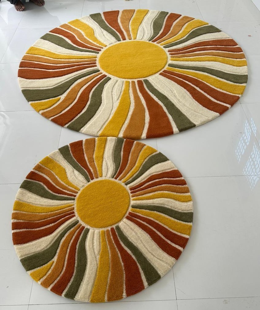 Sunburst Boho Wool Area Rug Mid Century Living Room