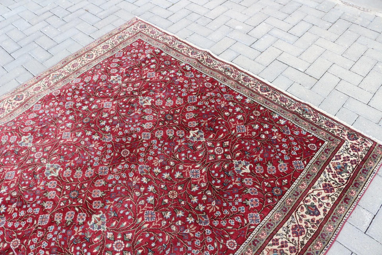 6,4×9,1 ft Turkish Rug, Red Animal Print Vintage Wool Rug