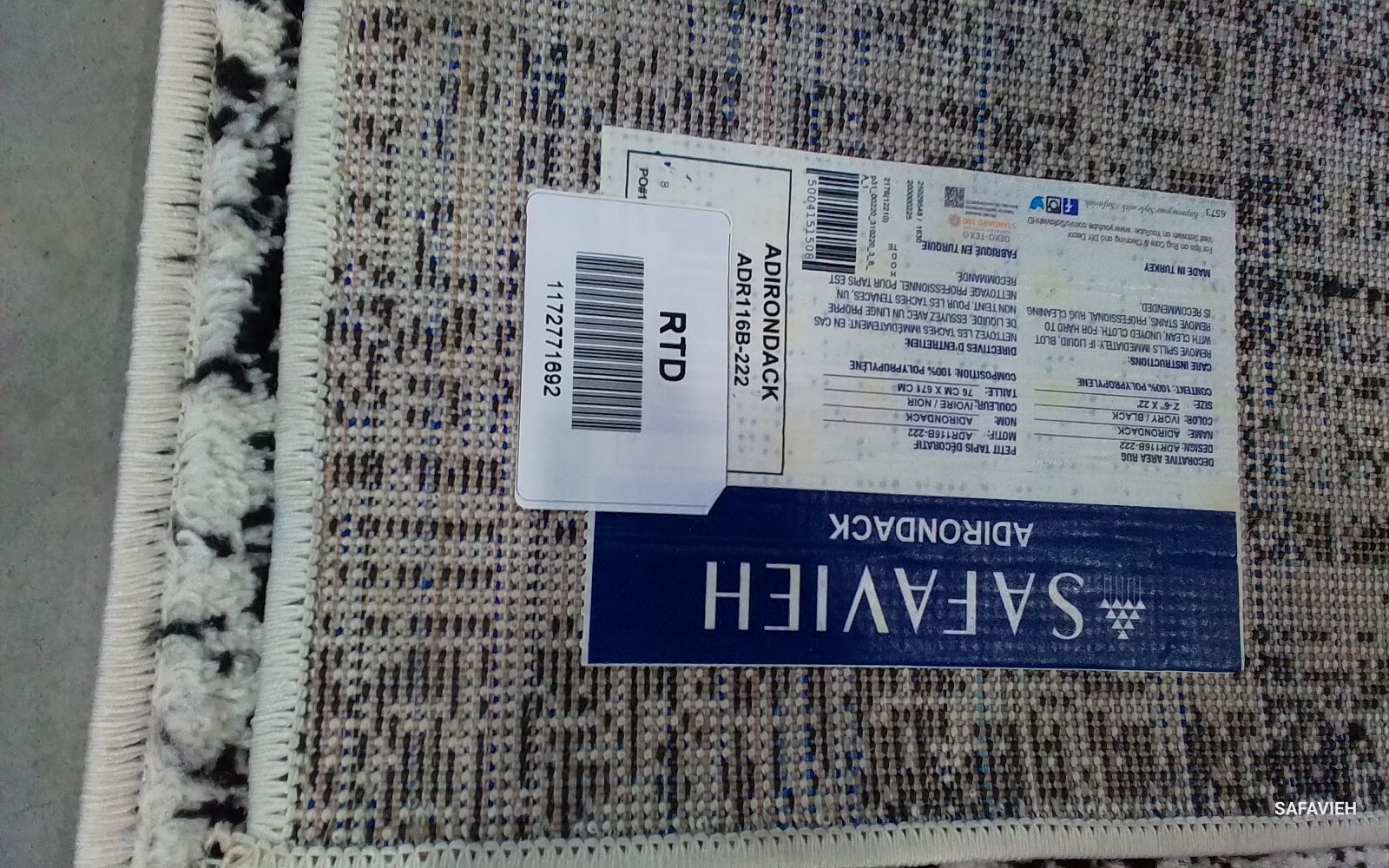 IVORY / BLACK 2′-6″ x 22′-0″ Back Stain Rug Reduced Price 1172771692 ADR116B-222