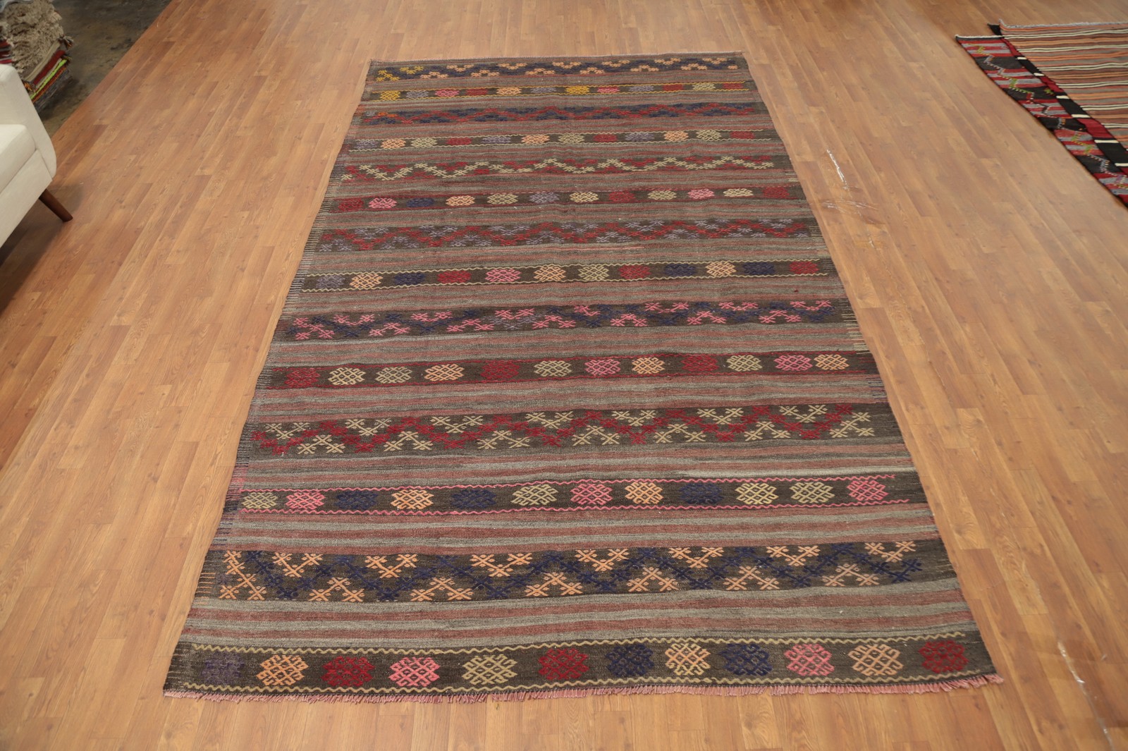 Tribal Kilim Area Rug 7×11 Vegetable Dye Living Room Hand-Woven Reversible Rug