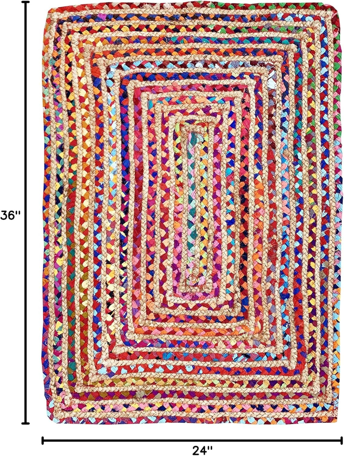 Jute Cotton Braided Rug, Multi Color – 2X3 Feet, Accent Reversible Hand Woven Do