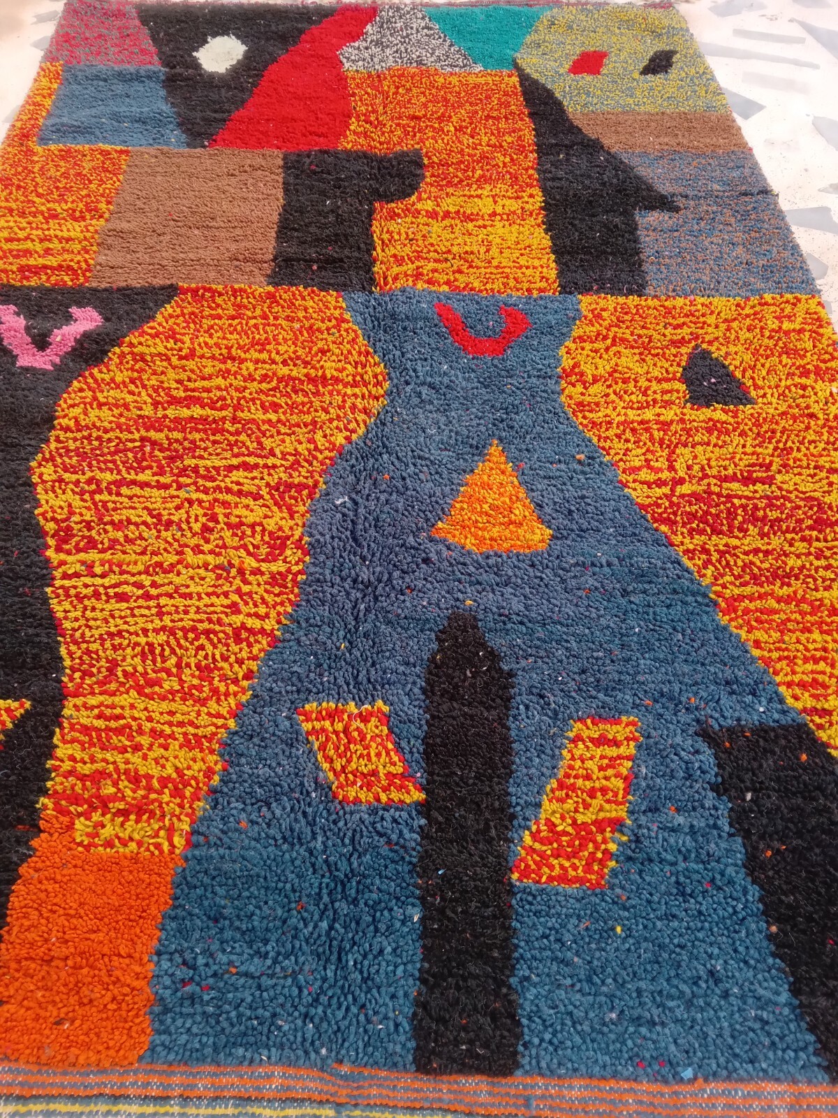 Moroccan Rug Boujaad Handmade Berber 6’4×9’7 Traditional Orange Black Wool Rug