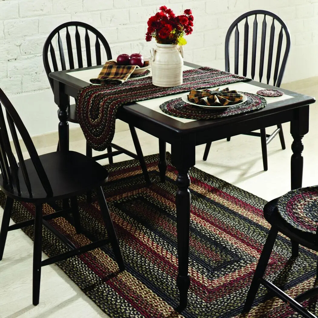 Tartan Braided Area Rug By IHF Rugs. Oval & Rectangle. Many Sizes. Black/Red