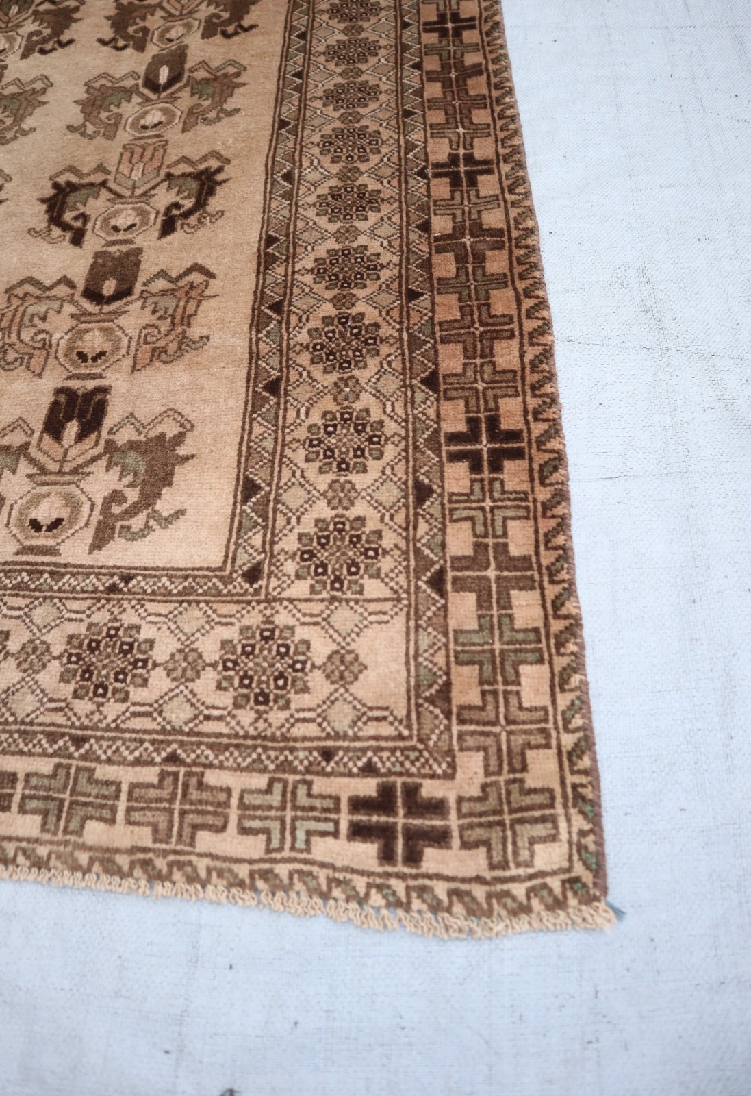 Tribal Afghan Rug 3’5×6’0 ft Beige Turkmen Hand-knotted Wool Rug, Kitchen Rug
