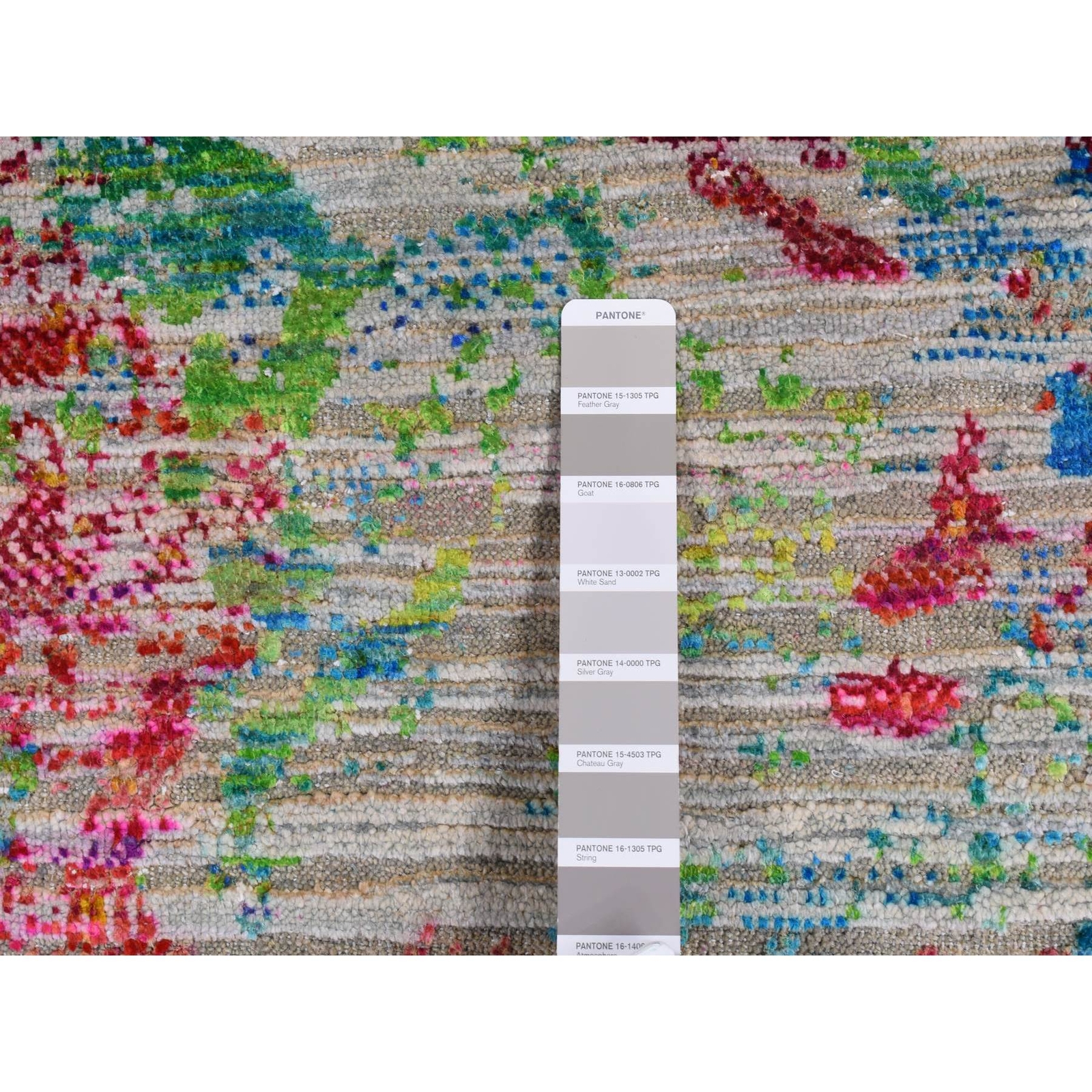 8’10” x 12’2″ Gray Abstract Design Sari Silk with Wool Hand Knotted Rug R87140