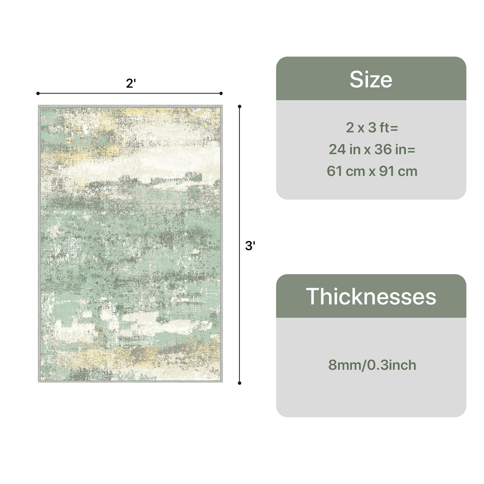 2×3 Entryway Rug Washable Bathroom Kitchen Rug Modern Abstract Light Green