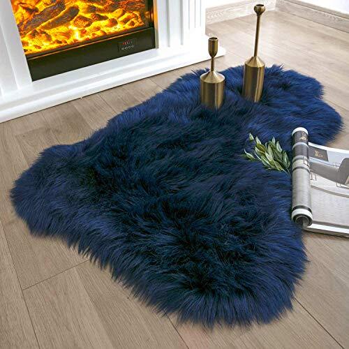 Ashler faux fur rug, Fluffy Shaggy Area Rug Ultra Soft 2 x 2 x 3 ft C-navy Blue