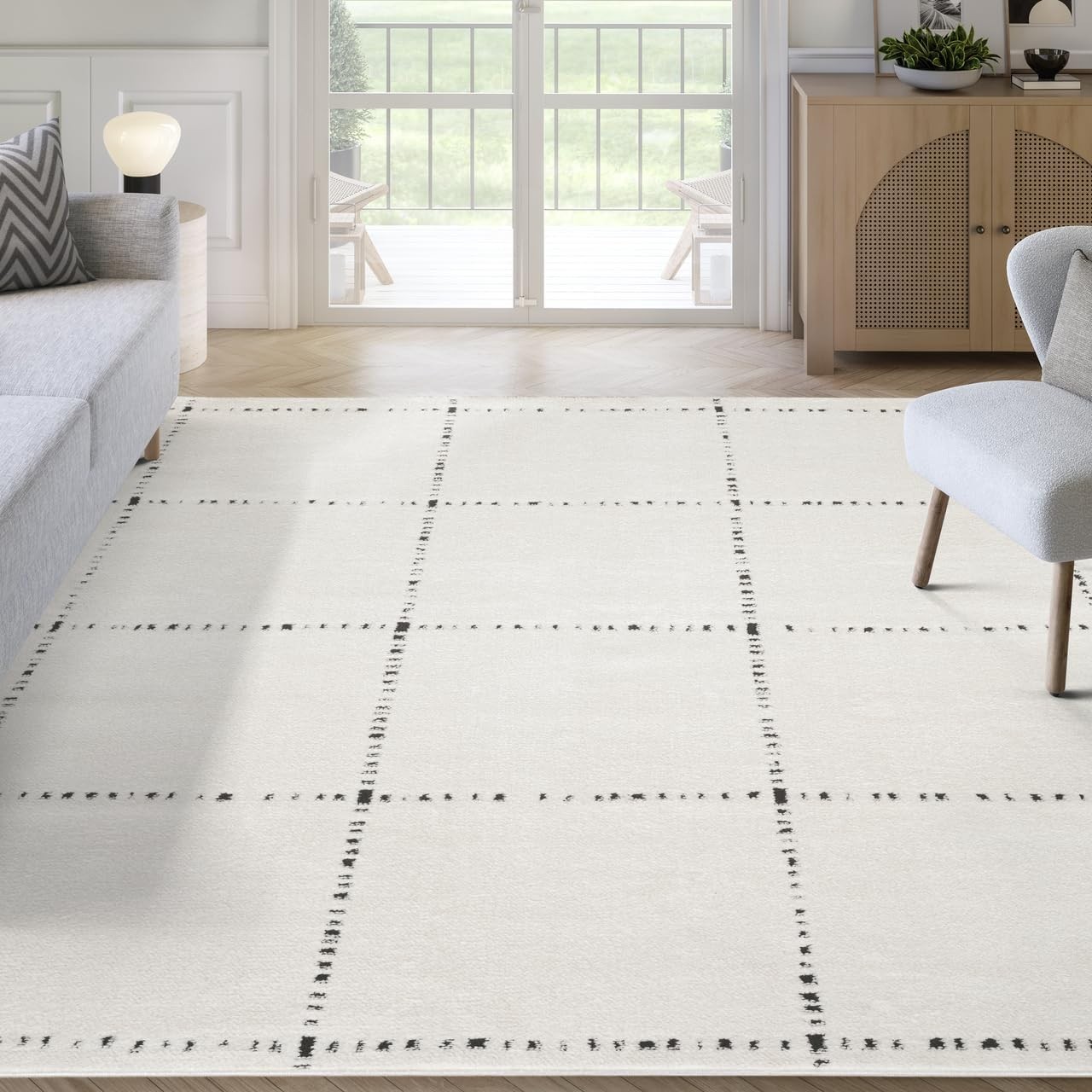 Grid Pattern – Non-Shedding, Easy to Clean – Durable for Living Room, Bedroom