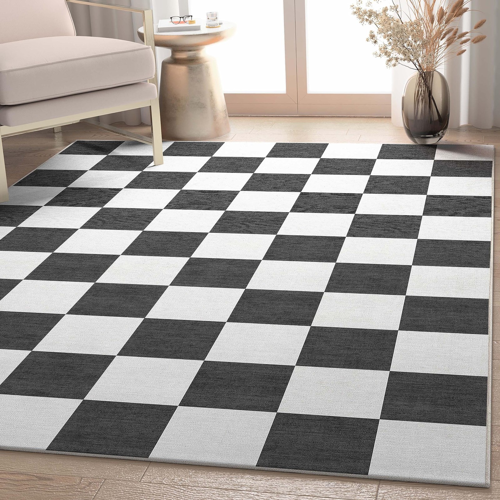 Well Woven Apollo Flatwoven Modern Squares Black 5 X 7 Area Rug P-W-Sqr-01A-5